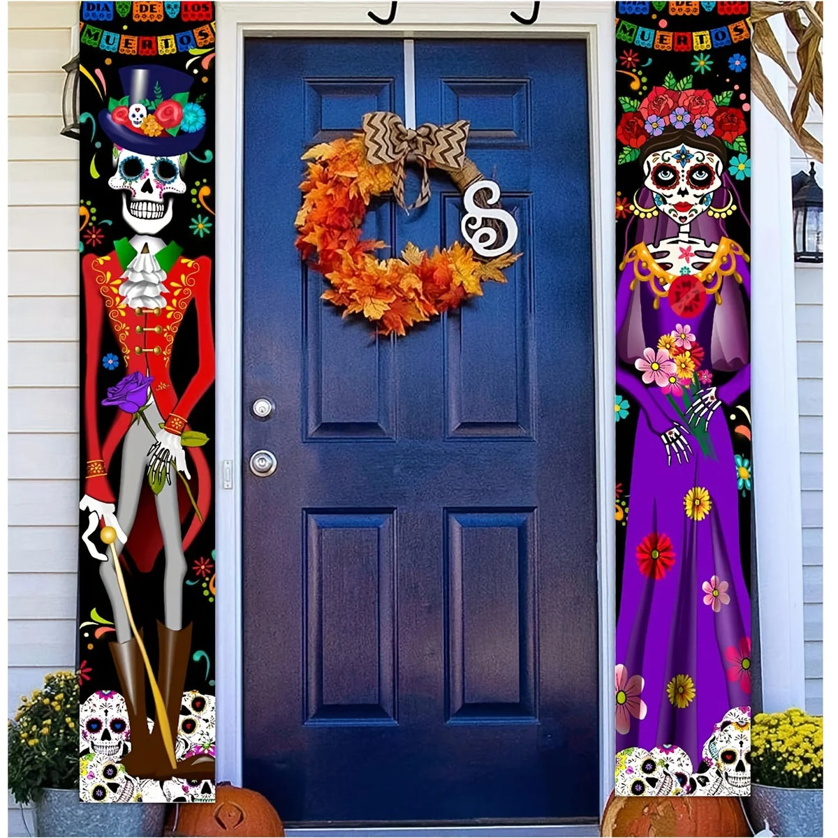 Day of The Dead Decorations Dia De Los Muertos Decor Mexican Fiesta Sugar Skull Flowers Deocrations Hanging Wall Door Banner
