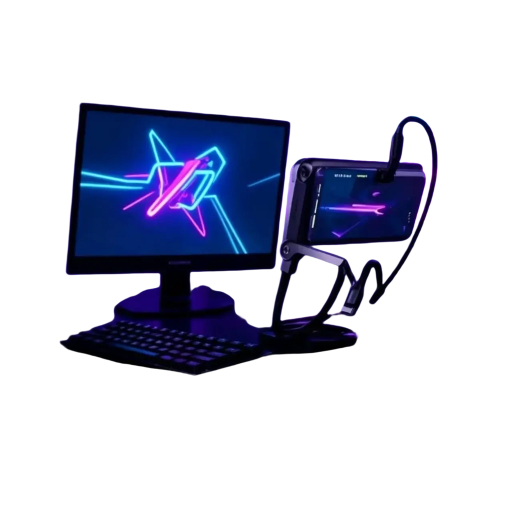 A sleek black smartphone on a flexible gaming rig with a 240w usb-c fast charging braided cable and foldable stand