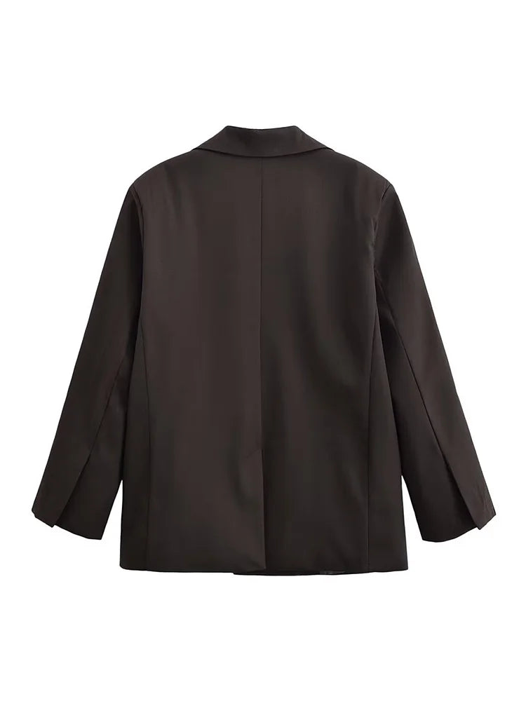 HH Women Fashion Solid Blazer Female High Street Pockets Turn-down Collar Single Button Commuter Casual Long Sleeve Autumn Coat