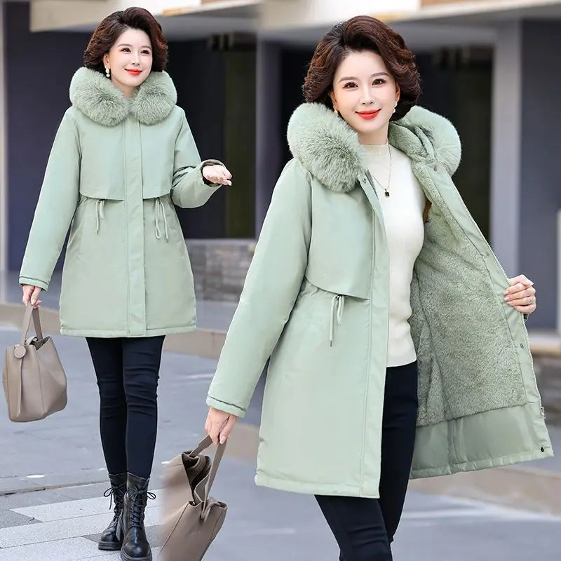 Warm Thick Snow Wear Padded Parka Winter Women Jacket Parka Clothes Wool Liner Fur Collar Warm Loose Long Coat Hooded Jacket