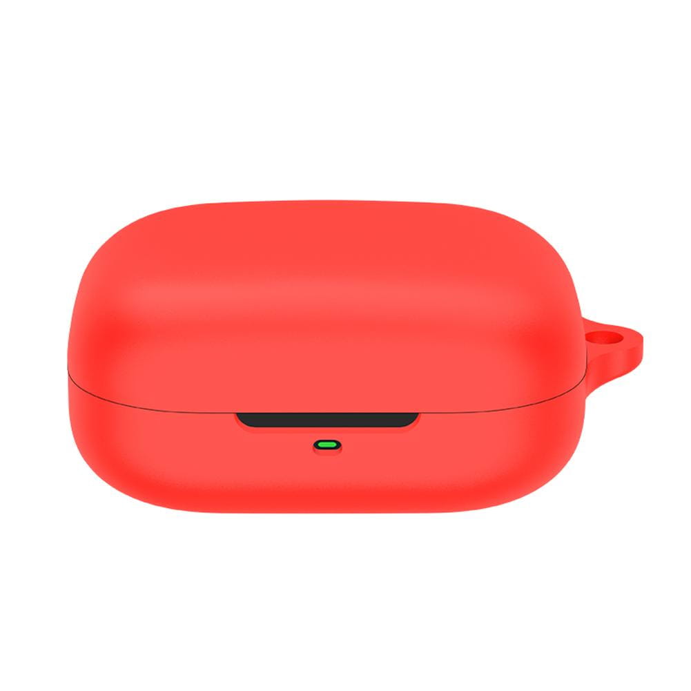Vibrant red silicone AirPods Pro case protective cover with a sleek rounded design and a small loop handle on the side.