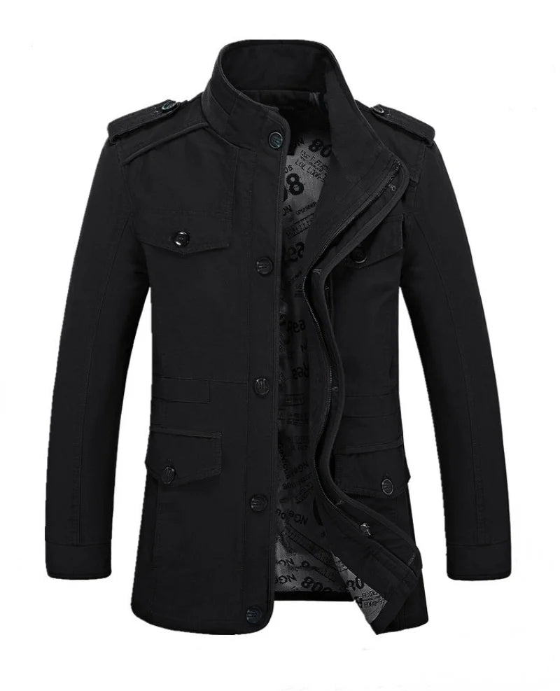 Spring and Autumn New Men's Casual Cotton Trench Coat Mid-Length Jacket Fashion Middle-Aged Business Coat