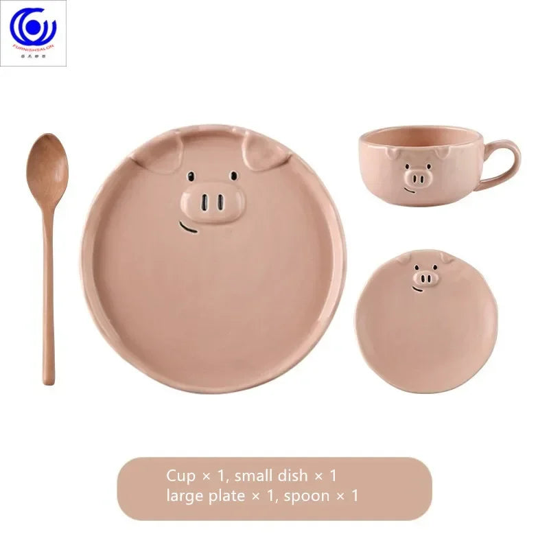 Cute Dish Set Ceramic Japanese Cartoon Tableware Household Creative Personality