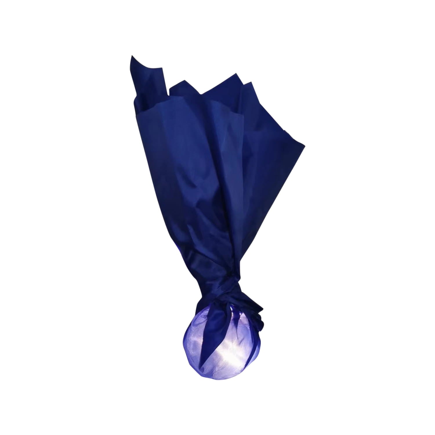 A floating fireball led halloween prop featuring a glossy deep blue foil-wrapped candy with a shiny translucent purple center.