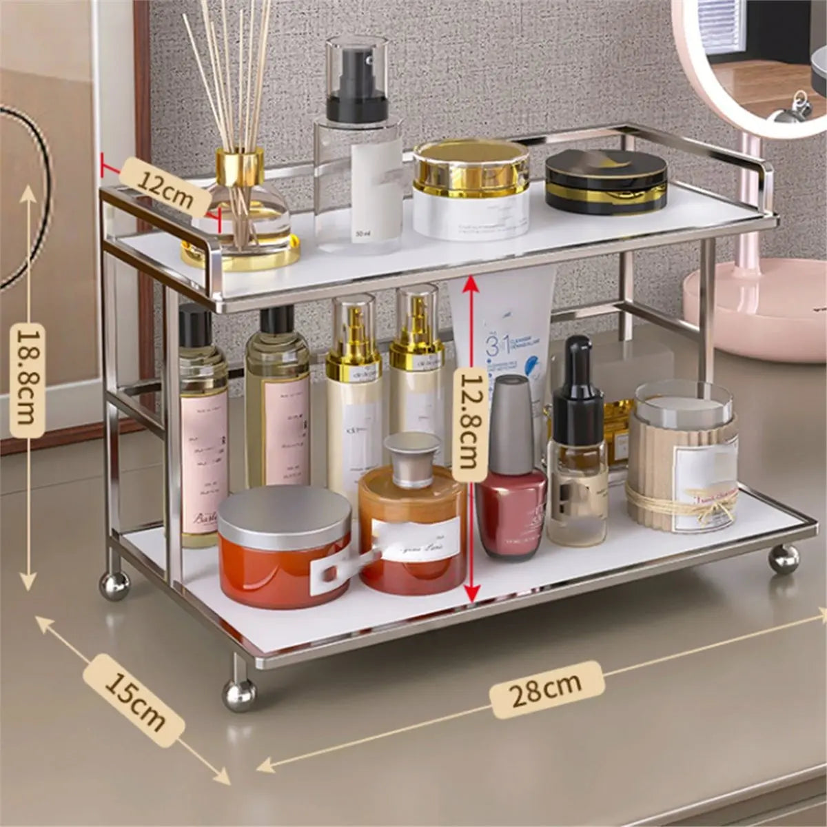 【Organizer】 Bathroom Cosmetic Storage Rack, Double-Layer Desktop Dressing Table Shelf, Bedroom Storage and Organization Rack.