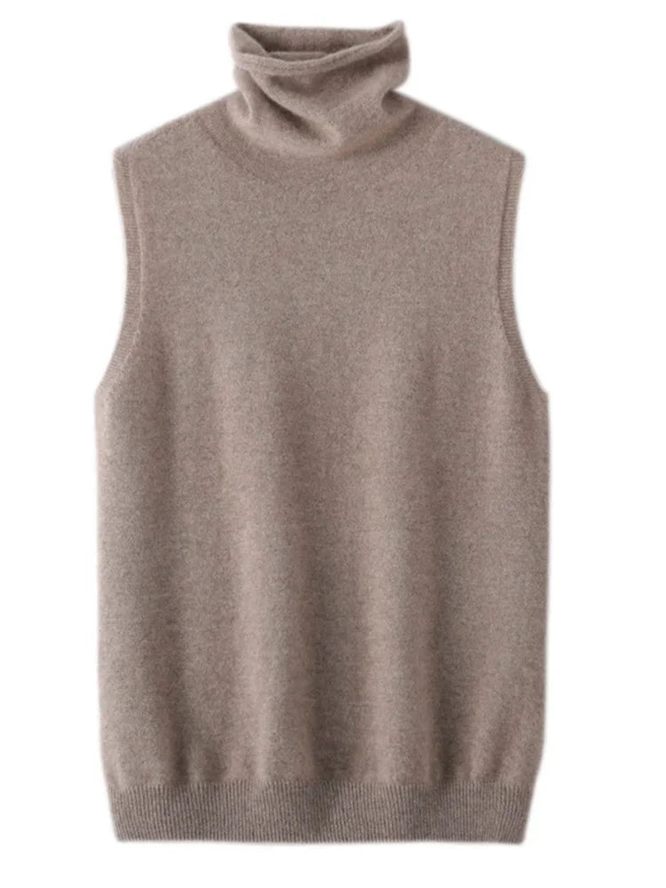 Women Merino Wool Sleeveless Pullovers Turtleneck Sweater Waistcoat Wool Knitwear Spring Autumn Winter Fashion Vest Tops