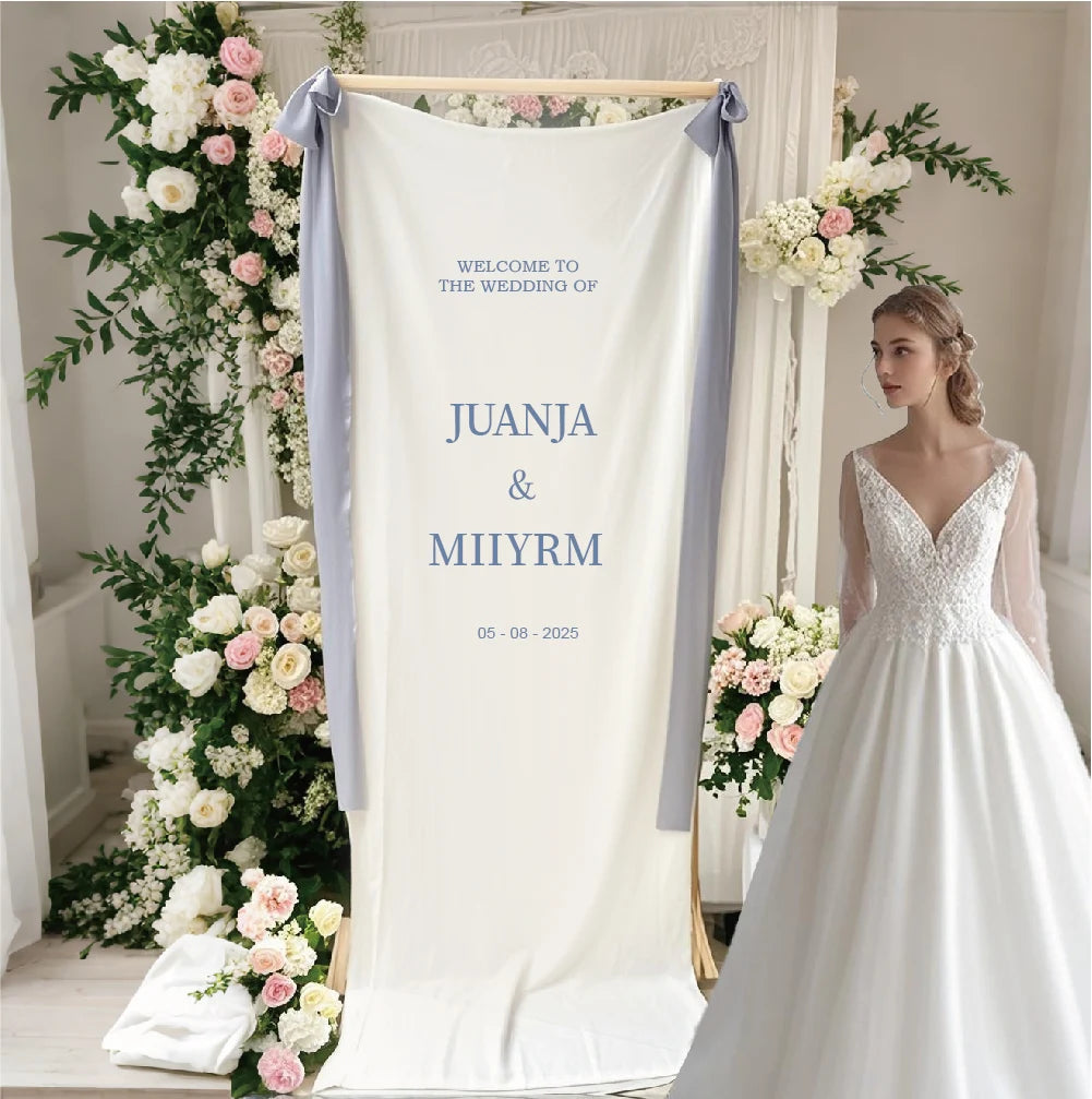 Wedding Sign Fabric, White Welcome Sign, Personalized, Event Decoration, Wedding Decoration Banner, Wedding Party, Outdoor Wedding