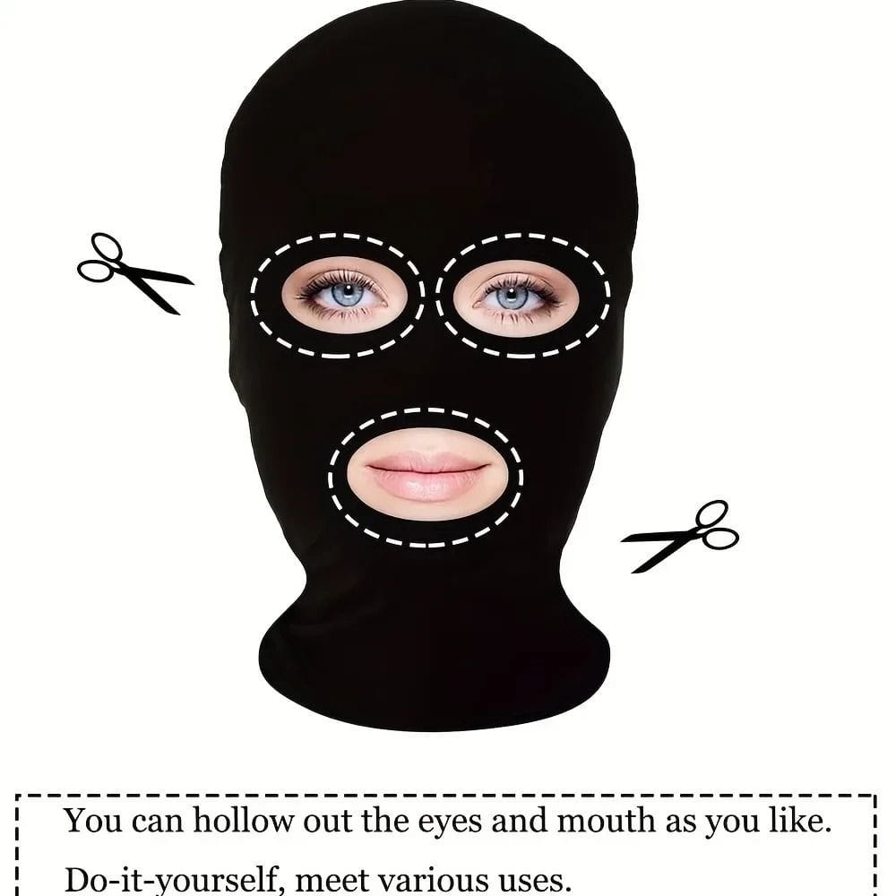 Black spandex full face mask 2 pack featuring black balaclavas with eye and mouth cutouts designed for diy customization.