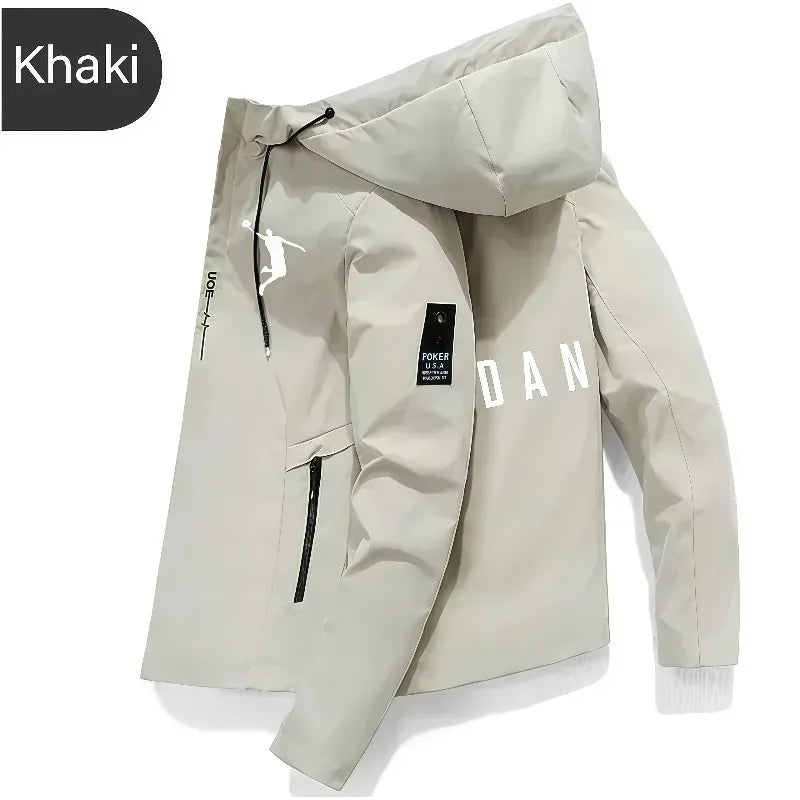 Men's fashion jacket, trendy printed hooded trench coat, zipper pocket, casual jacket, spring and autumn daily street wearjacket