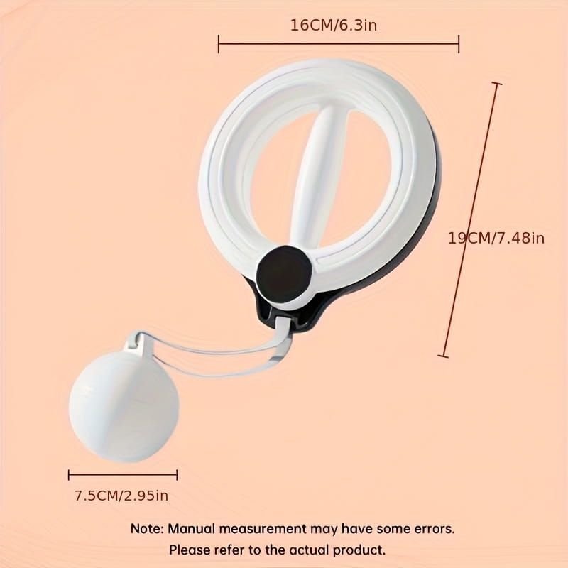 White plastic retractable cord holder with a black central button and spherical end cap for rotary handheld arm fitness machine.