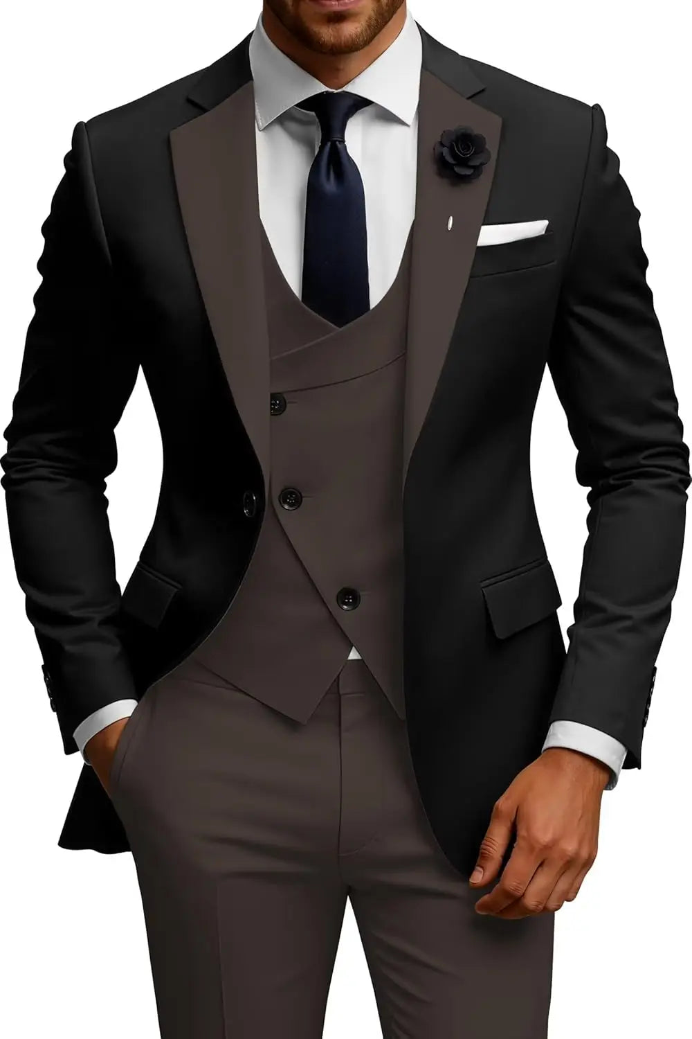 Mens Suits 3 Piece Slim Fit Double Breasted Suit Wedding Prom Tuxedo Suit Set