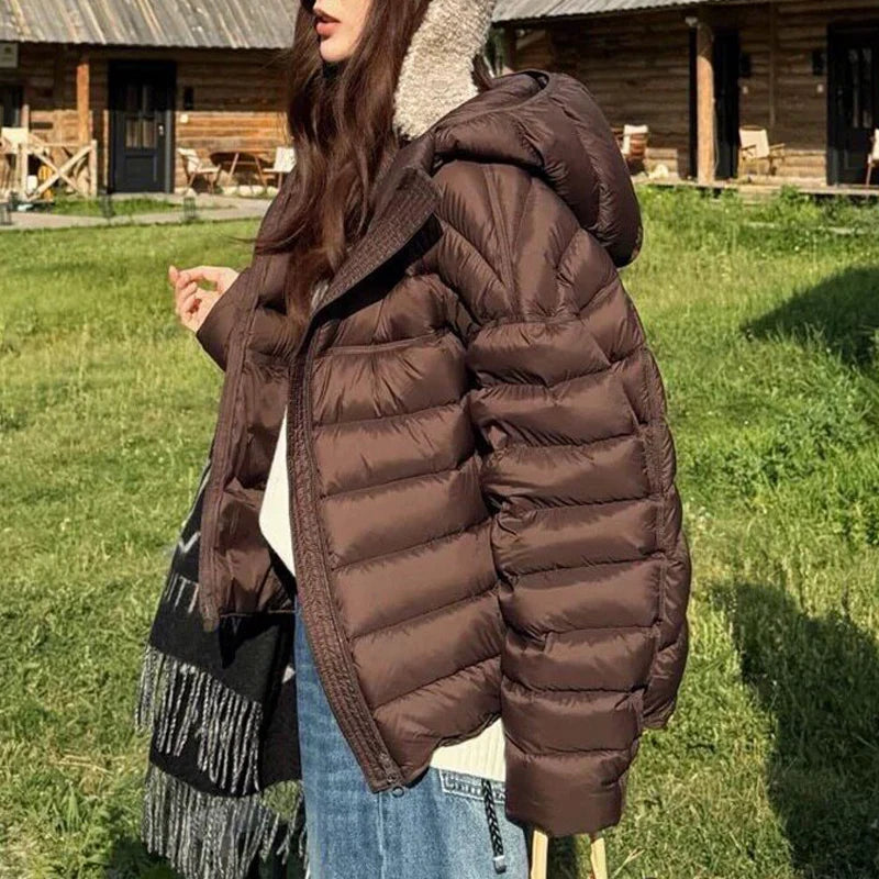 Fashion Fall Lightweight Hooded Puffer Jacket Russian Winter Women Zip Up Solid Warm Cotton Padded Outerwear Quilted Coat Куртка