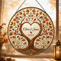 Personalized wedding anniversary gift, Four Seasons Tree of Life stained glass hanging ornament, customizable couple's window hanging souvenir, personalized Tree of Life commemorative pendant, engraved with names and a