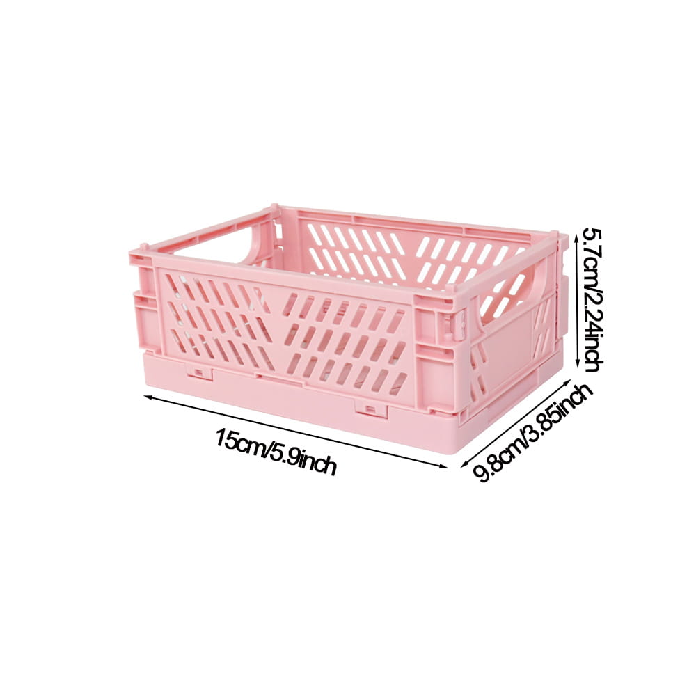 rosa Kunststoff-Faltbox mit diagonalen geschlitzten Seiten und verstärkten Ecken, verwendet als Falt-Aufbewahrungsbox und Desktop-Organizer für effiziente Lösungen von Aufbewahrungsboxen-Körben