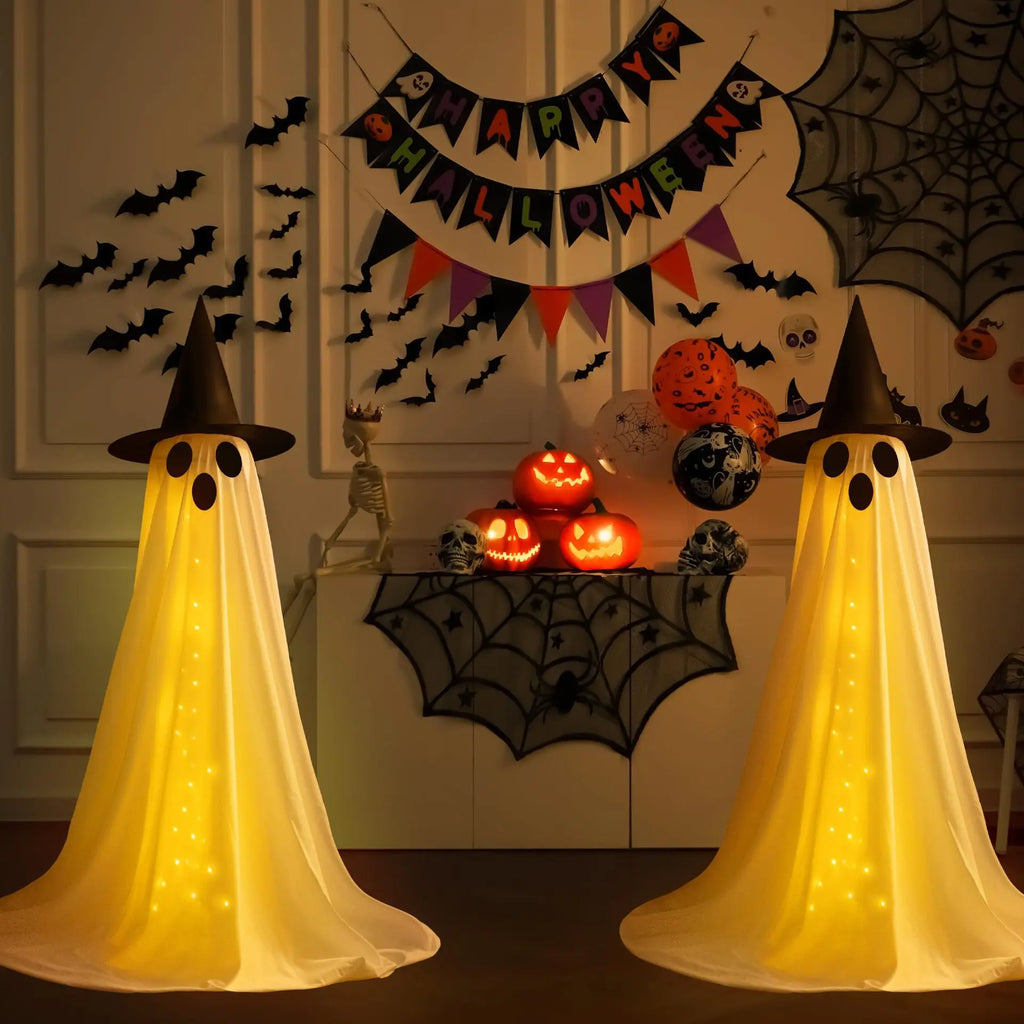 Halloween Standing Ghost Decor With Witch Hat Ghost Spooky Ghost Yard Lawn Home Indoor Party Haunted House Decoration Supplies