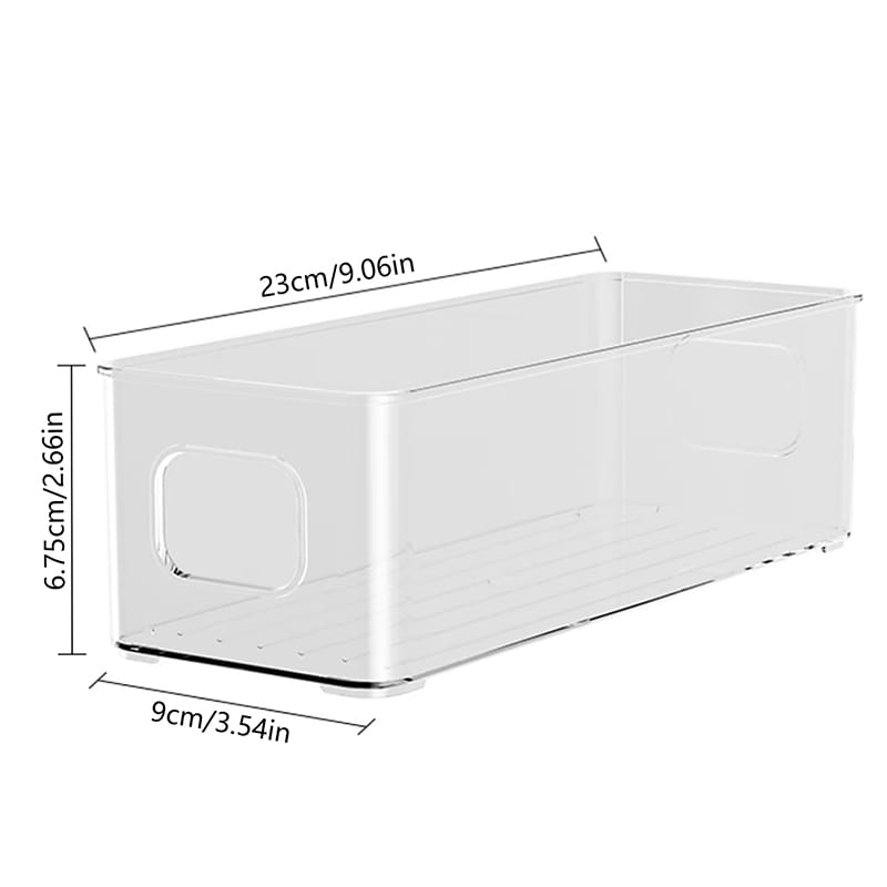 Bac de rangement rectangulaire pour réfrigérateur en plastique transparent avec couvercle transparent et poignée arrondie, pour un rangement et un accès faciles