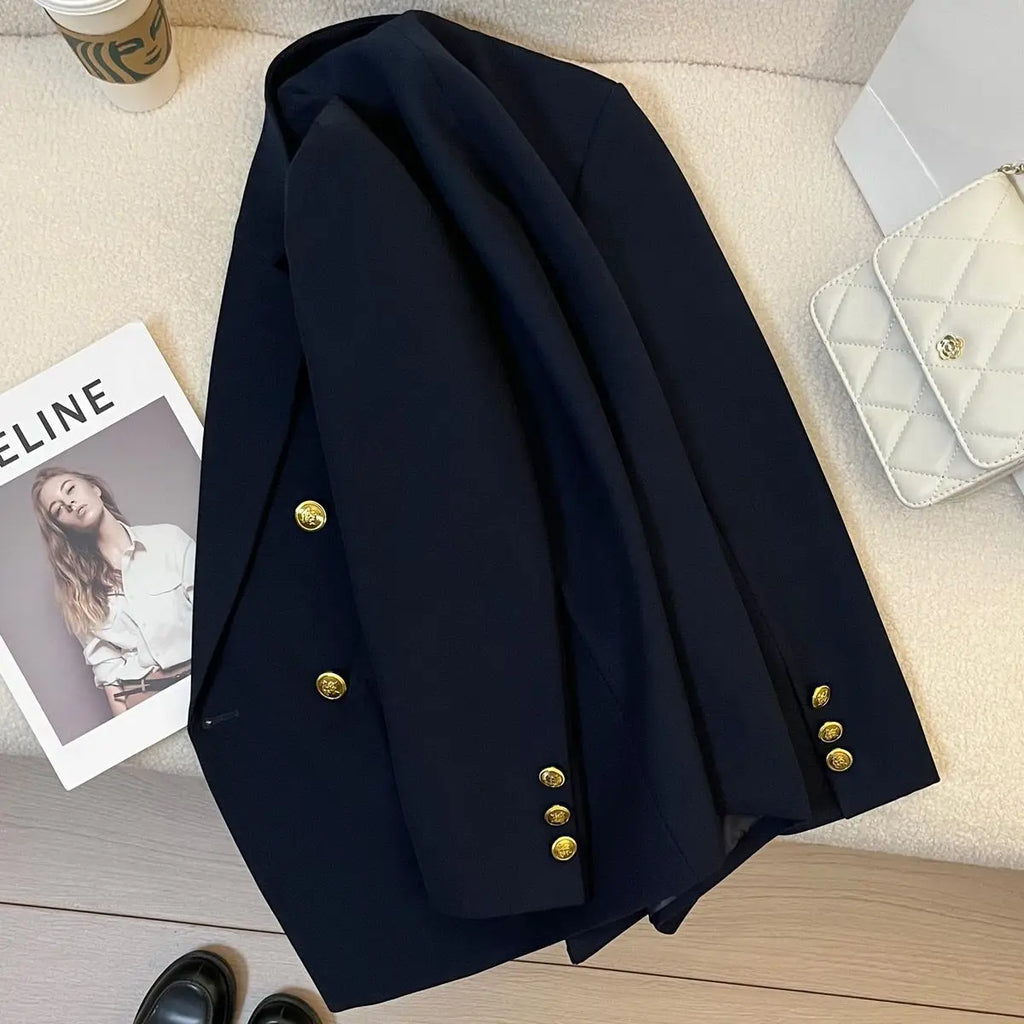 Navy Suit Jacket Blazers Women Spring Autumn New Jacket Luxury High-end Casual Fashion British Office Lady Suit Metallic Button