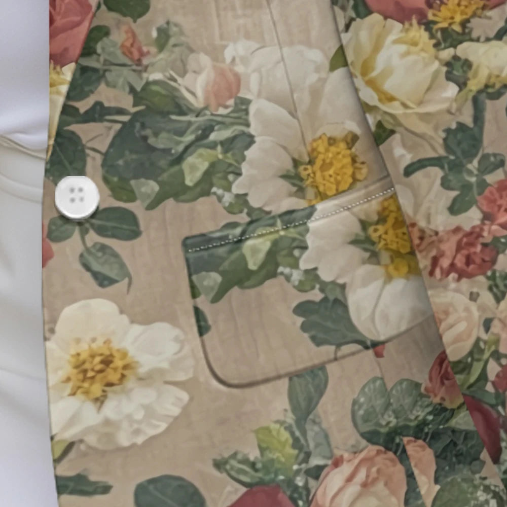 Artistic Floral Print Blazers for Women Versatile Office Spring Autumn Casual Wear Elegant Lapel Design with Functional Pockets