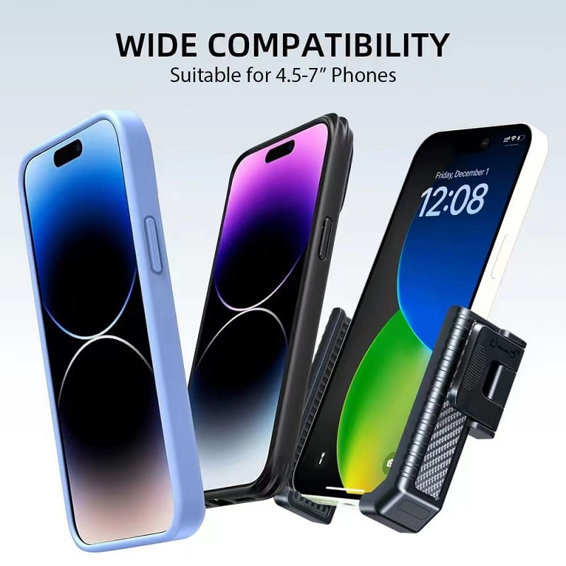 Soporte para teléfono de bicicleta negro con textura de fibra de carbono, con diseño de fijación mediante pinza, compatible con teléfonos de 4,5 a 7 pulgadas, para soporte universal de GPS para manillar.