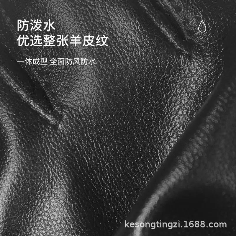 black leather with a textured grain pattern showcasing the back side of men winter touch screen leather gloves with water-resistant properties