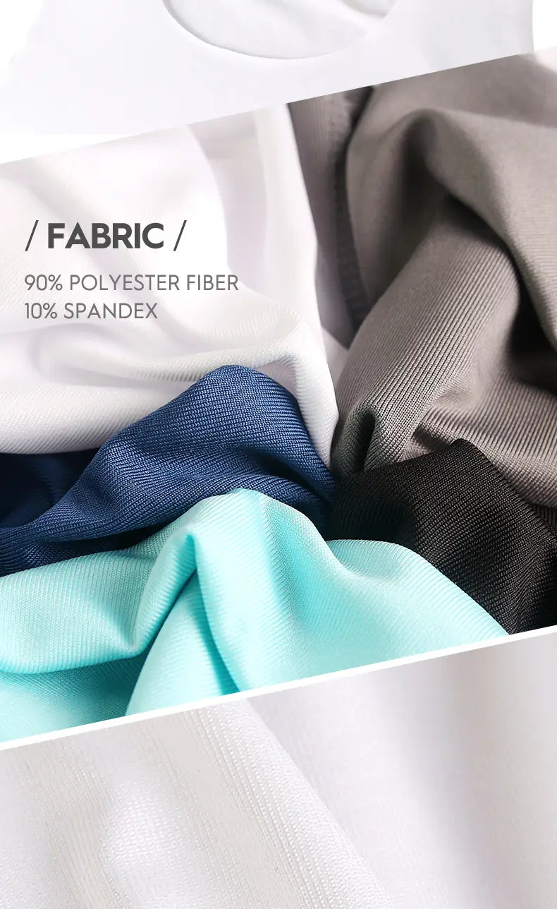 Débardeur de sport pour hommes en soie de glace, sans coutures, fabriqué à partir d’un mélange de tissu doux et extensible composé de 90 % de fibres de polyester et de 10 % de spandex, dans les coloris blanc, bleu marine, noir et vert menthe.