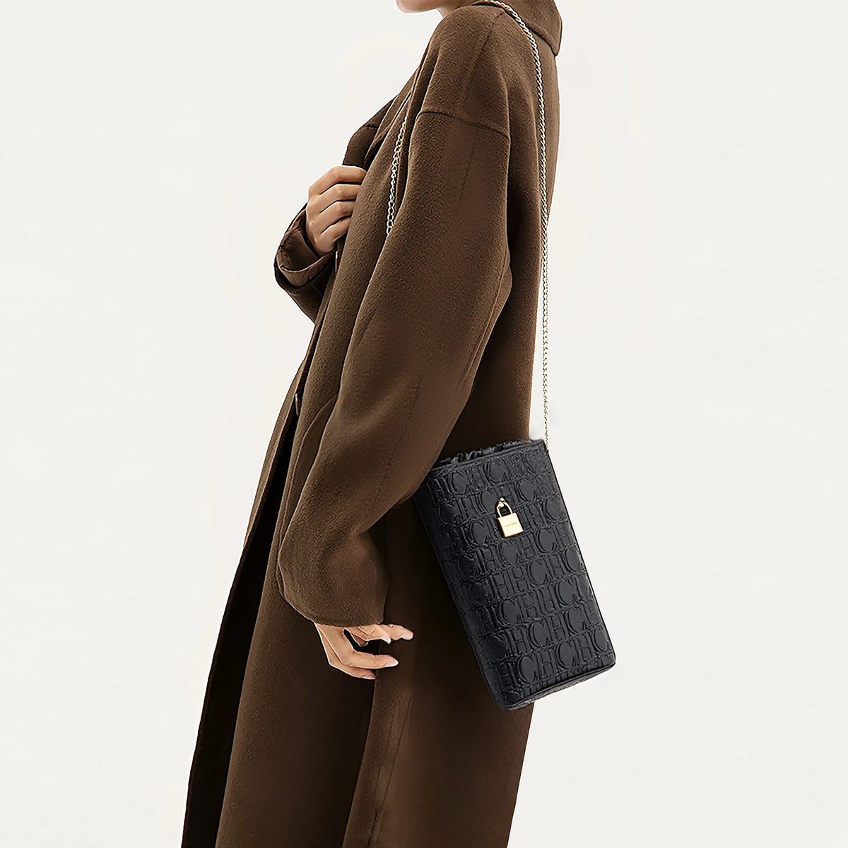 Leather Shoulder BagsEmbossed  Motifs Vintage-Inspired Designs with Gold-Toned Locks Textured Chains Chic Functional Details