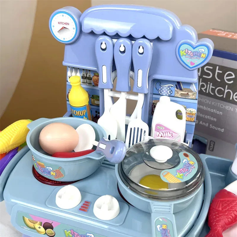 Simulated Kitchen Play Set with Lights & Sounds, Realistic Cooking Game Toy for Kids, Interactive Educational Playset for Toddle