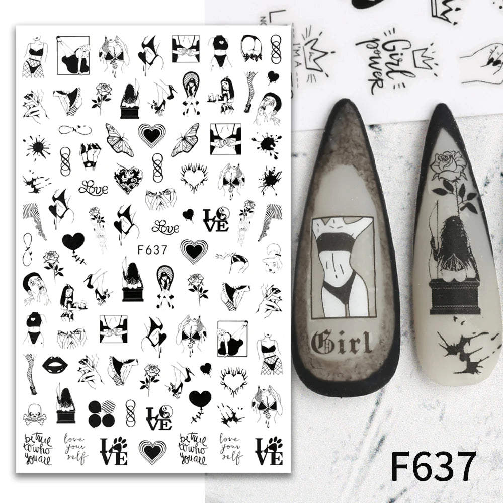 Valentine's Day sexy girl flower love nail stickers, easy to apply nail stickers, DIY makeup for holidays, parties, and weddings