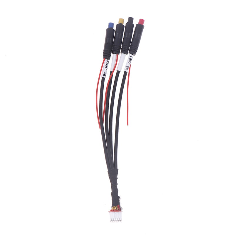 Cable negro multipin de 12 pines para cámara de salpicadero de radios Android, con conectores de audio izquierda y derecha codificados por colores y conector blanco al final