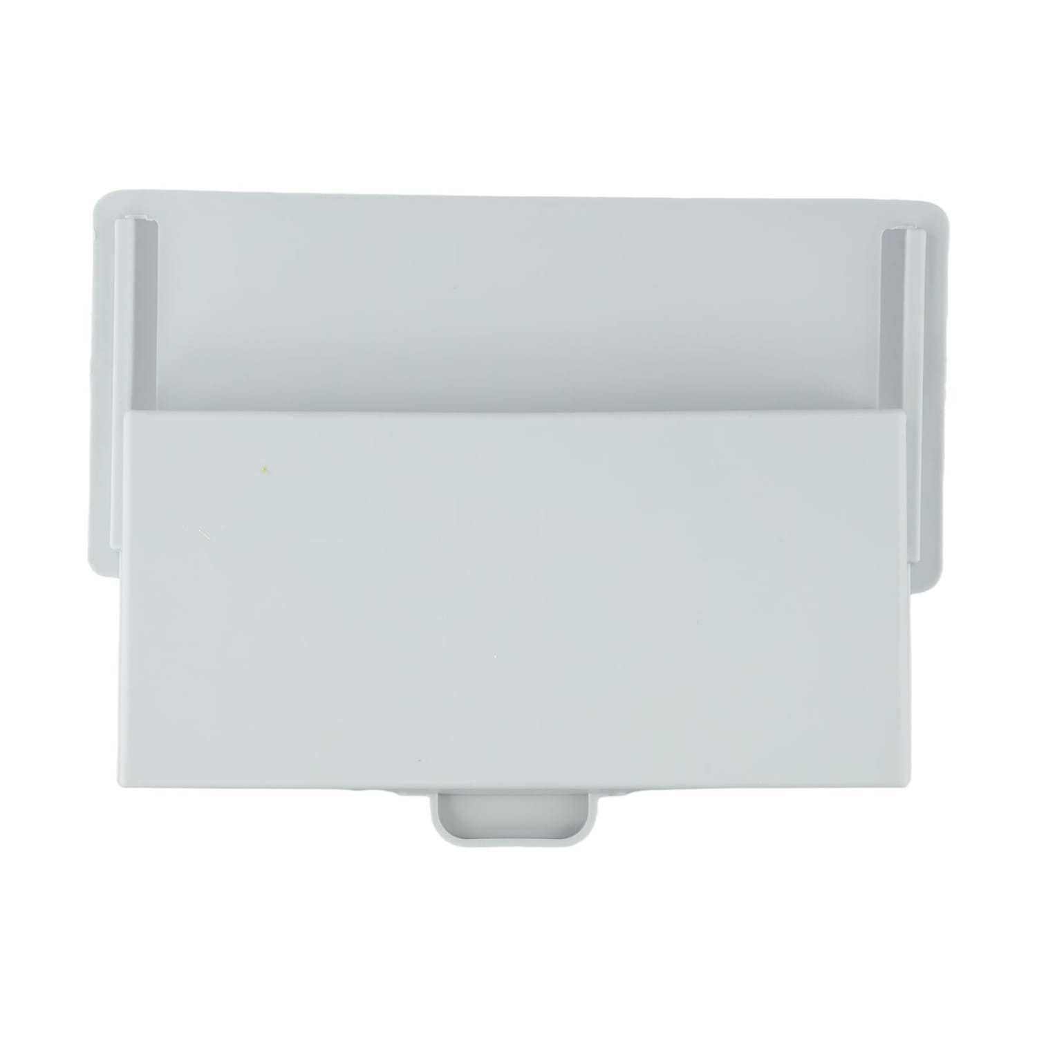 Boîte de rangement en ABS pour organisateur de tiroir sous bureau, dotée d’une poignée de tiroir en plastique blanc au design rectangulaire simple et de guides latéraux intégrés.