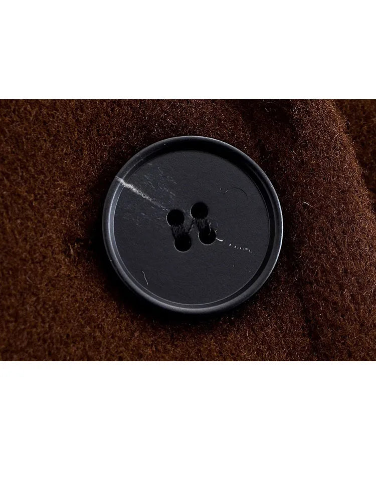 HH Women Winter Fashion Versatile Lapel Double Breasted Wool Short Coat Female Pocket Decoration Solid Long Sleeve Casual Jacket