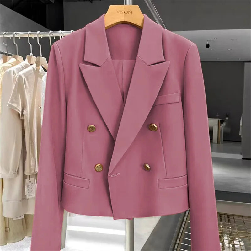 Blazers Woman Clothing 2025 New All-match Korean Chic Tops Double-breasted Suit Coat Ladies Office Suit Female Outerwear
