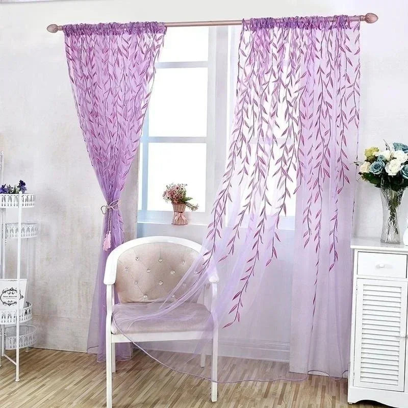 1 panel Elegant Modern Tulle Curtains for Living Room Bedroom Kitchen Green Leaf Sheer Curtains for Window Tulle Curtains Drapes