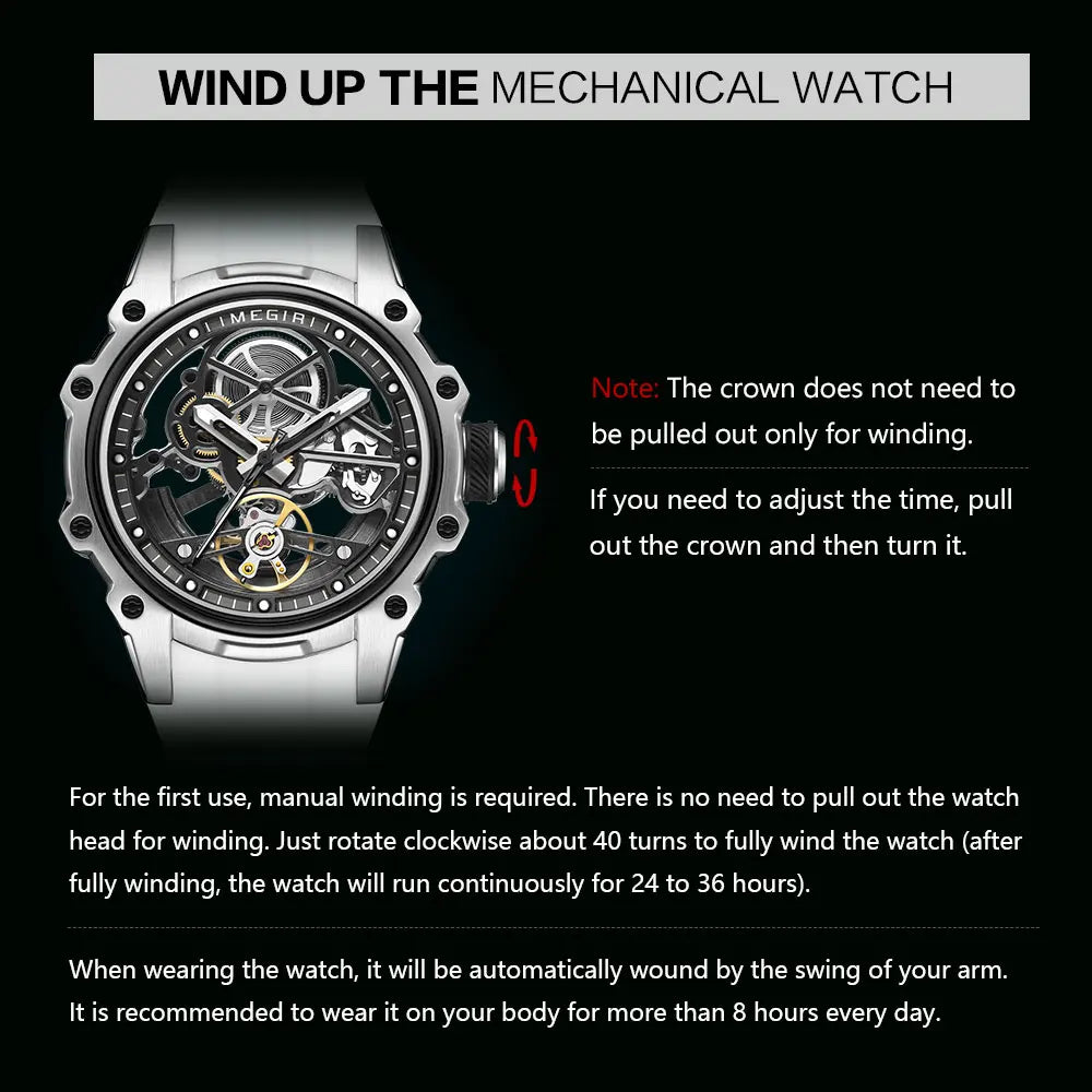 MEGIR Automatic Mechanical Sport Watch for Men Fashion Waterproof Luminous Wristwatch with Silicone Strap SKeleton Dial 2243