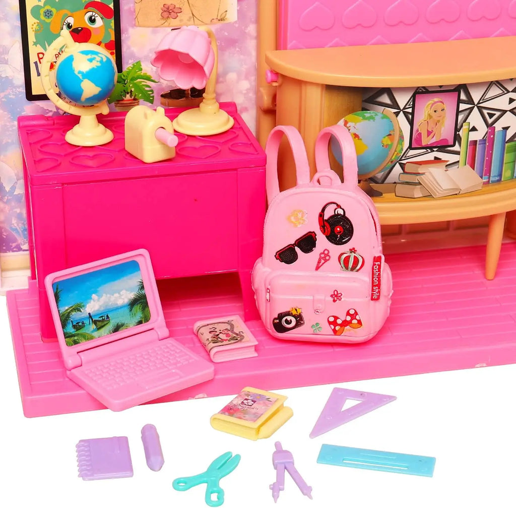 19 Pcs Girl Doll School Accessories Backpack Mini Desk Lamp Laptop Mini Globe Glasses and Headset for 11.5inch Doll Kids Toys