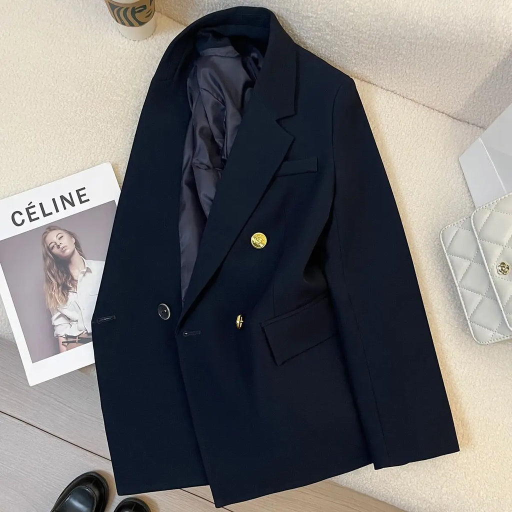 Navy Suit Jacket Blazers Women Spring Autumn New Jacket Luxury High-end Casual Fashion British Office Lady Suit Metallic Button