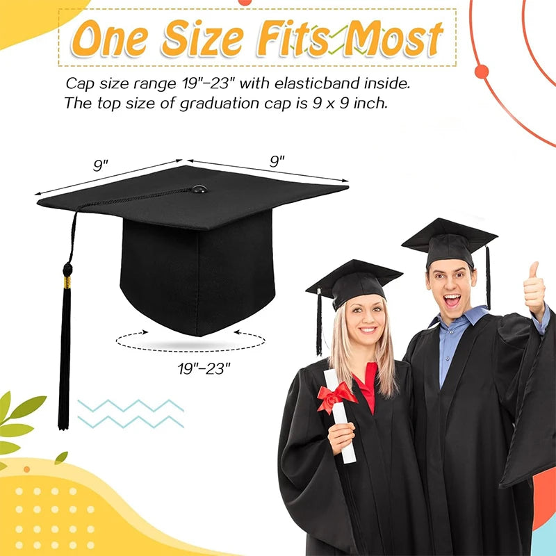 2025 Graduation Hat Black Adult Bachelor Caps with Tassels University Master Congratulation Graduation Party Decoration Supplies
