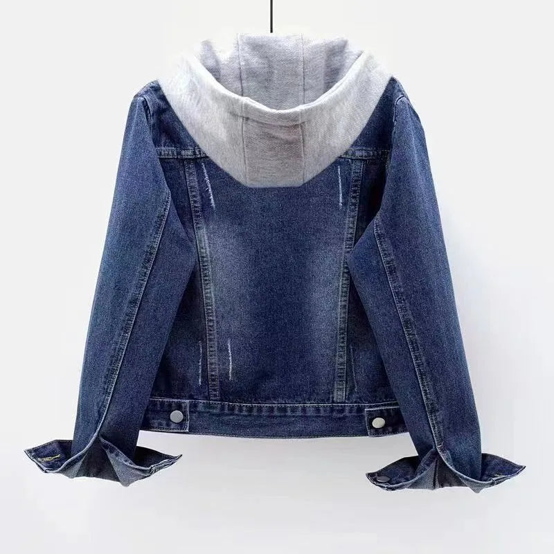 Jacket Coat Padded Jacket Women's Winter Denim Stylish Fleece-lined Thickened Hooded Warm Long Sleeves Cropped New Casual Niche