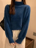Women Knitted Pullovers 2026 Winter Imitate Mink Wool Hot Fleecing Female Turtleneck Elastic Casual Sweater Soft Warm Tops