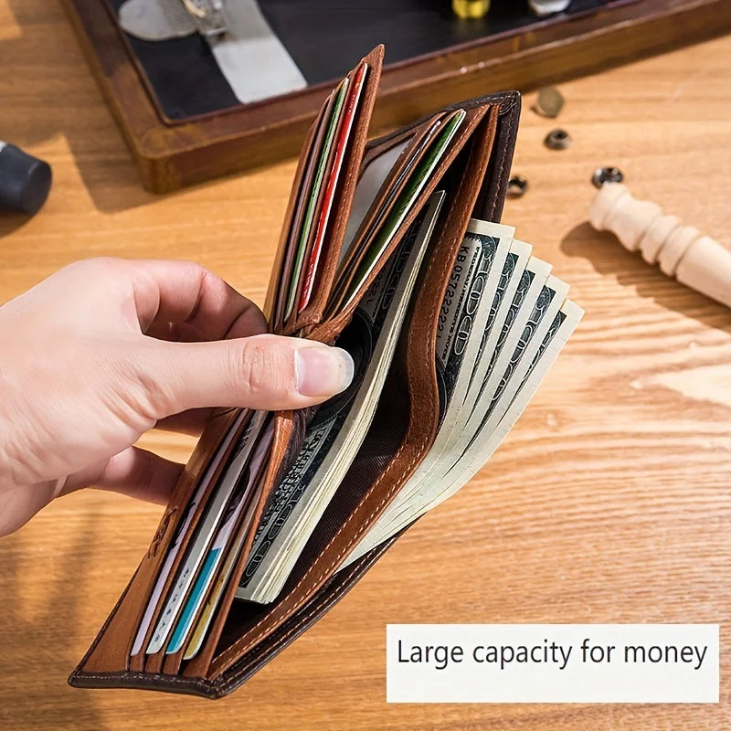 Men's Genuine Leather Wallet, First-Layer Cowhide Clutch, High-End Business Short Card Holder, Bi-Fold, Large Capacity, Multifunctional Coin Purse, Father's Day Gift for Boyfriend