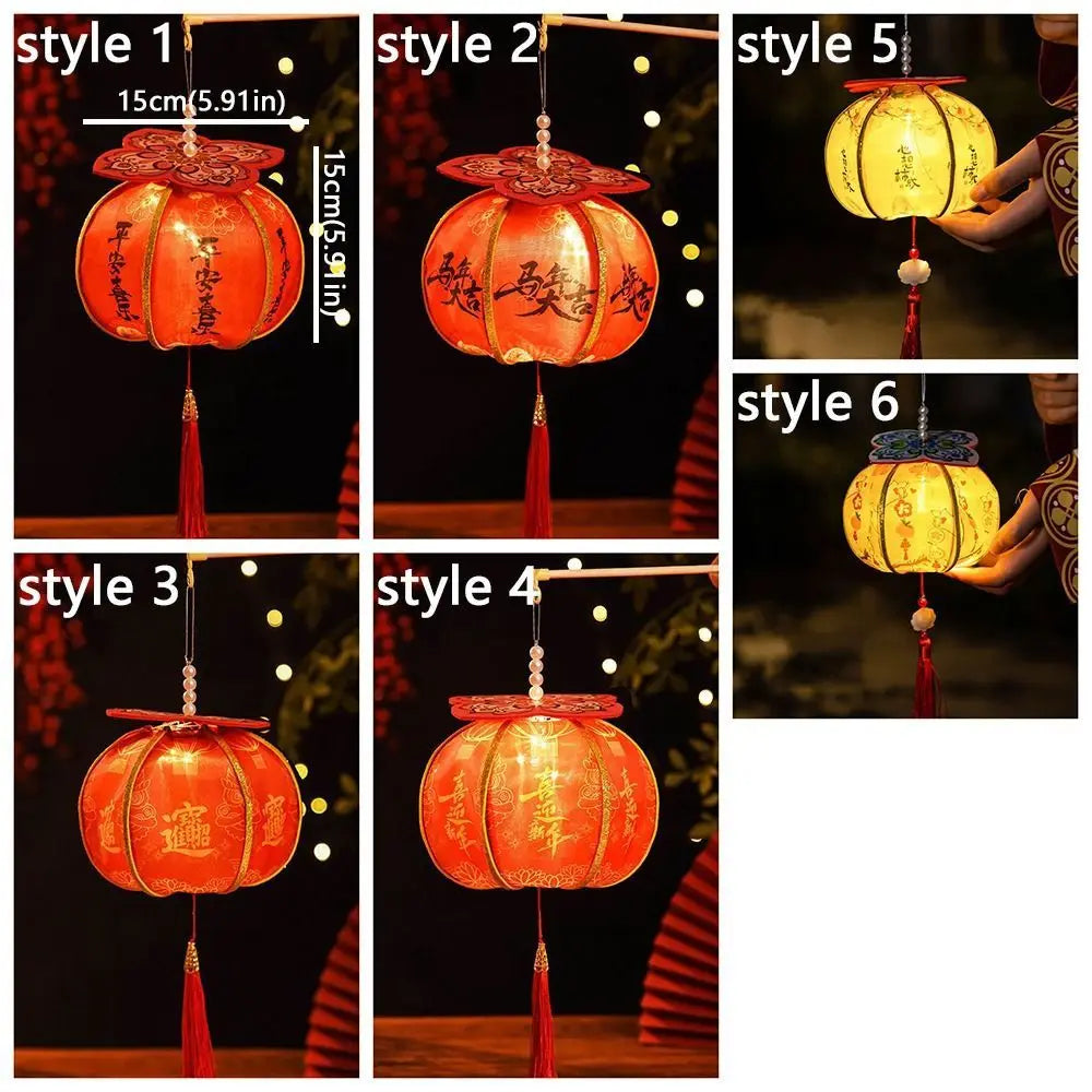 Ancient New Year Persimmon Lantern 2026 Horse Year with Tassel Luminous Lantern Handmade Cloth Chinese Lantern