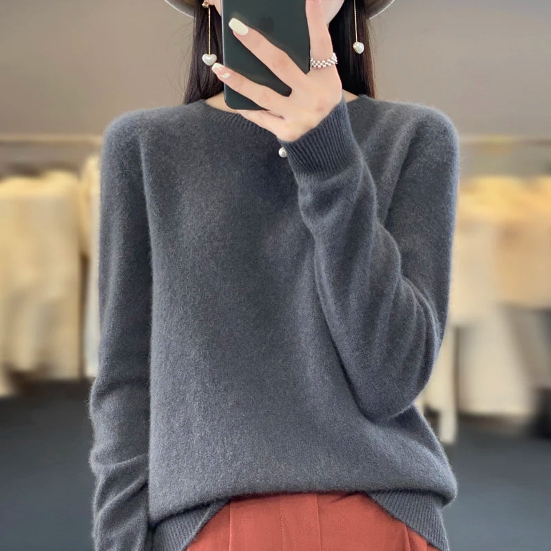 New Cashmere Sweater for Women in Autumn and Winter 100% Merino Wool Fashion O-neck Warm Pullover Top