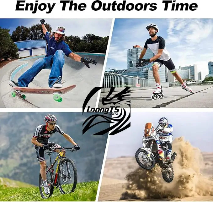Black and white loongts moto logo with stylized wave design on the motorcycle wireless charging phone mount