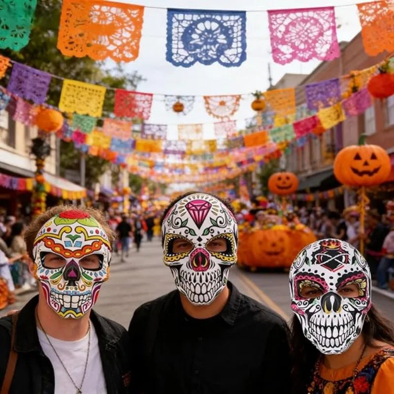 Halloween Day of the Dead Sugar Skull Mask Cosplay Party Carnival Dance Prop Adult Costume Decoration Festival Accessory