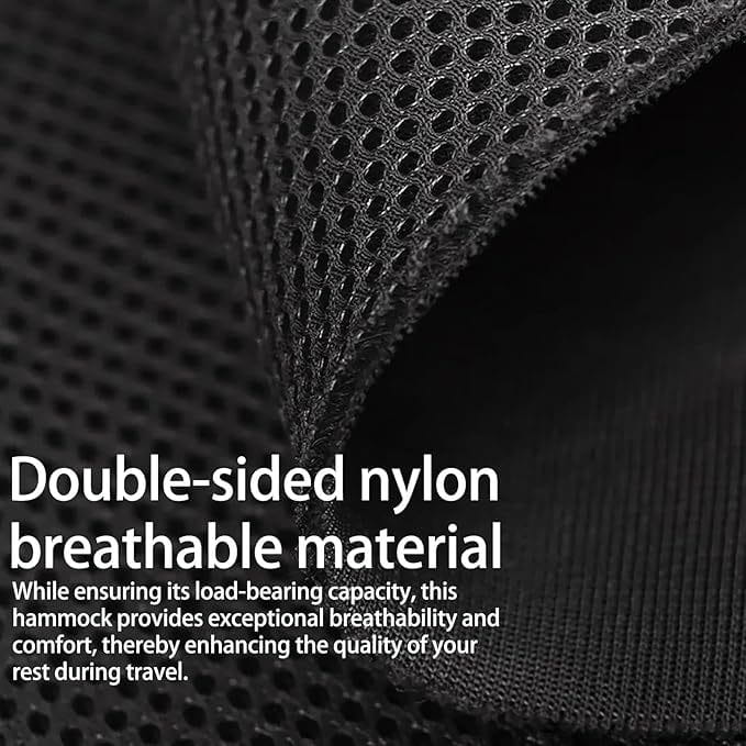 Material de malla transpirable de nylon negro de doble cara de la hamaca de viaje para cabina de camión, hecha de malla de poliéster negro, mostrada en un primer plano