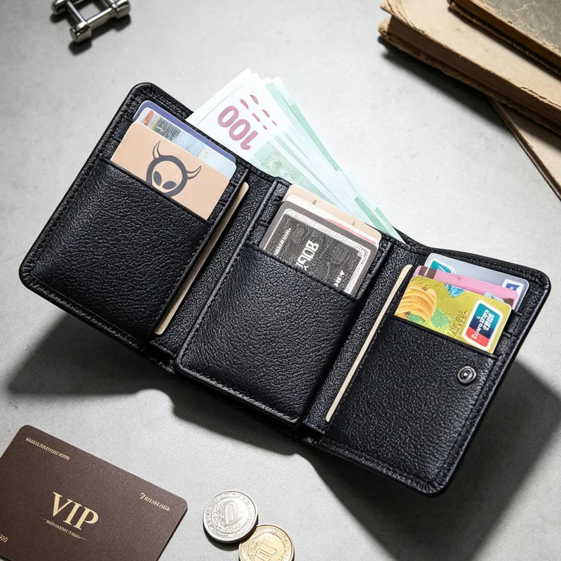 Genuine Leather Men Wallet Fashion Short Luxury Male Purse High Quality Trifold Women Wallets with Hasp