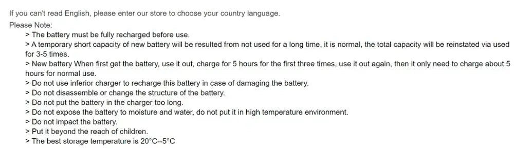 The image shows battery care instructions printed in black text on white paper on the back side of the original bl-t30 battery for lg power2 l64vl m320f m320n and m322 models.
