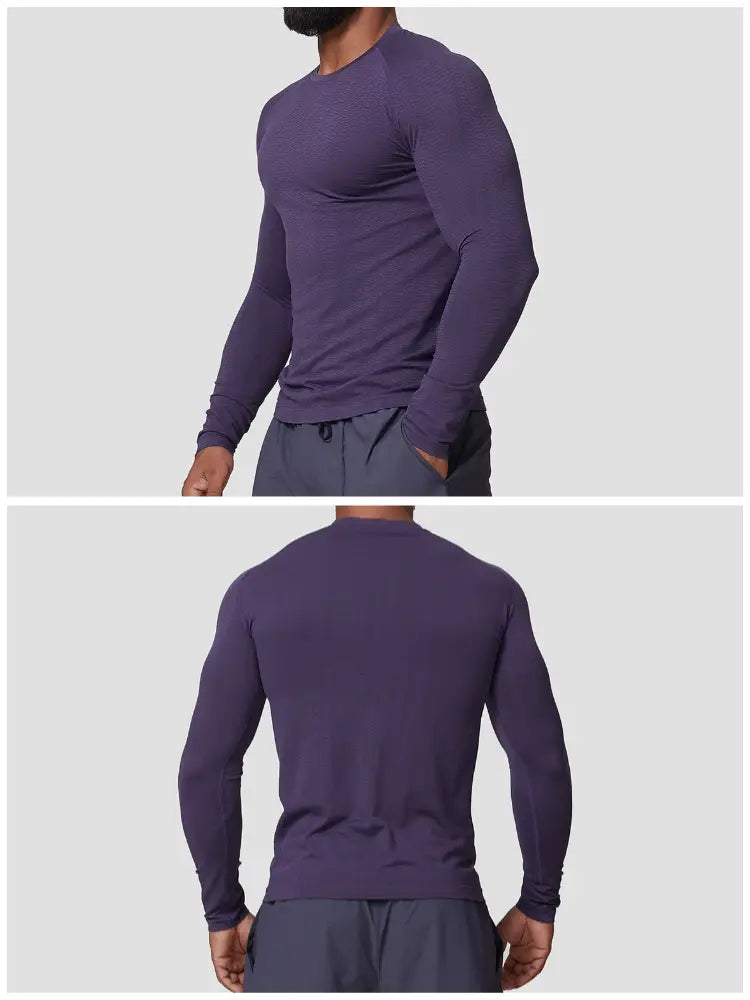 Men’s quick dry long sleeve athletic fishing shirt in purple with a subtle textured pattern.