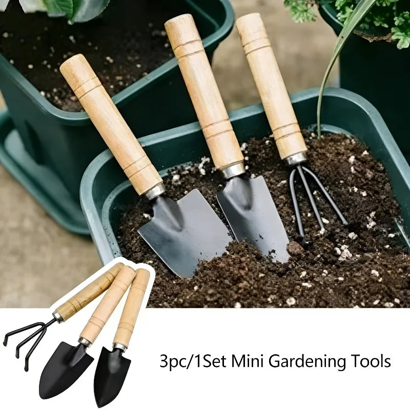 3pc/1Set Mini Gardening Tool Set Digging and Weeding Garden Tools Flower and Plant Bucket Tools Shovel and Rake with Handle