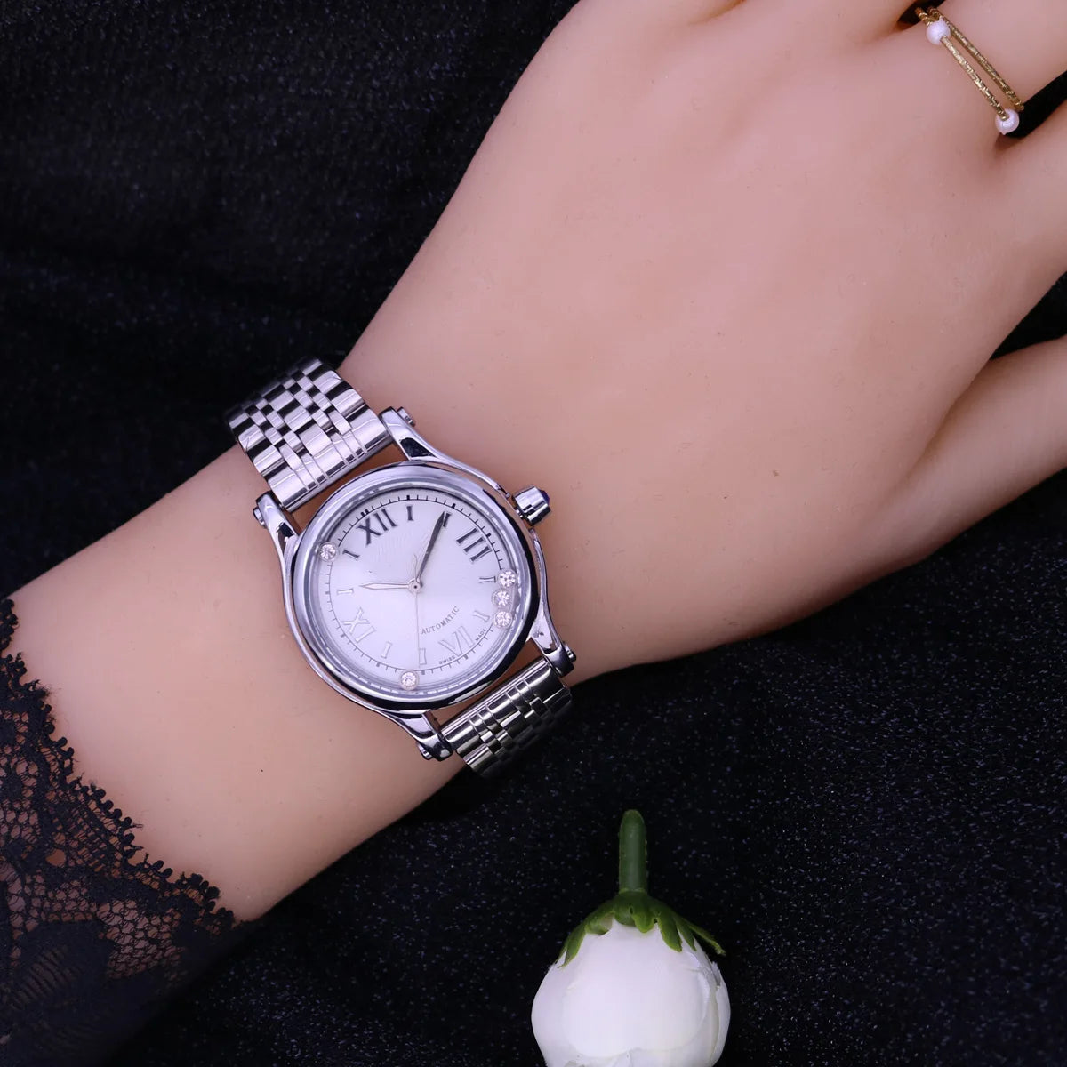 Women's Watch Japan Quartz Hours Fine Fashion Dress Clock Real Leather Luxury Happy Moving Rhinestones Girl's Gift